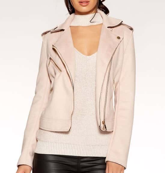 SAVE £10 on this Pale Pink Faux Suede Biker Jacket!
