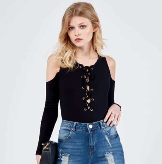 SAVE 67% on this Cold Shoulder Lace Up Bodysuit!