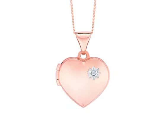 SAVE 30% on this 9ct Rose Gold Diamond Set Heart Locket With 18" Chain!
