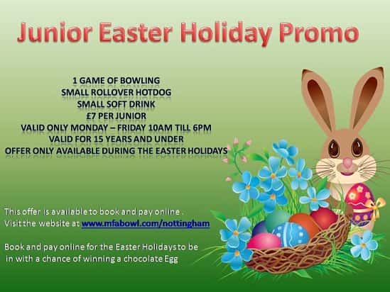 Check out our Easter junior offer. 1 game, hotdog and small soft drink for just £7 per child.