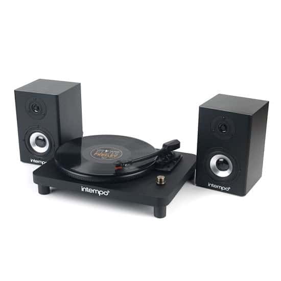 SAVE 71% on this Intempo Vinyl Turntable With Stereo Speakers!