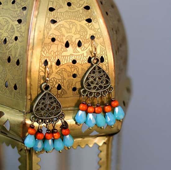 Turquoise and orange boho earrings: £15.00