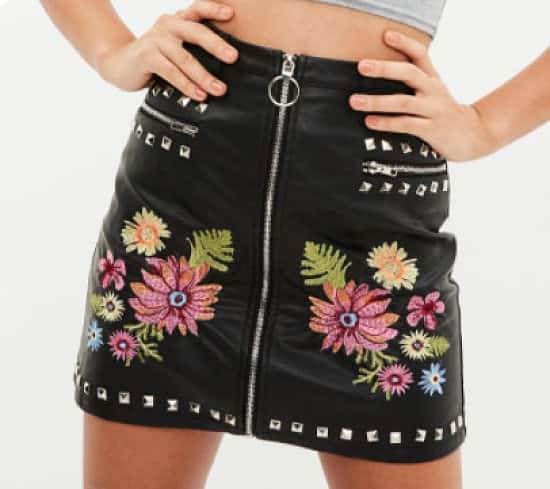 SAVE 40% on this Black Faux Leather Studded Mini Skirt!