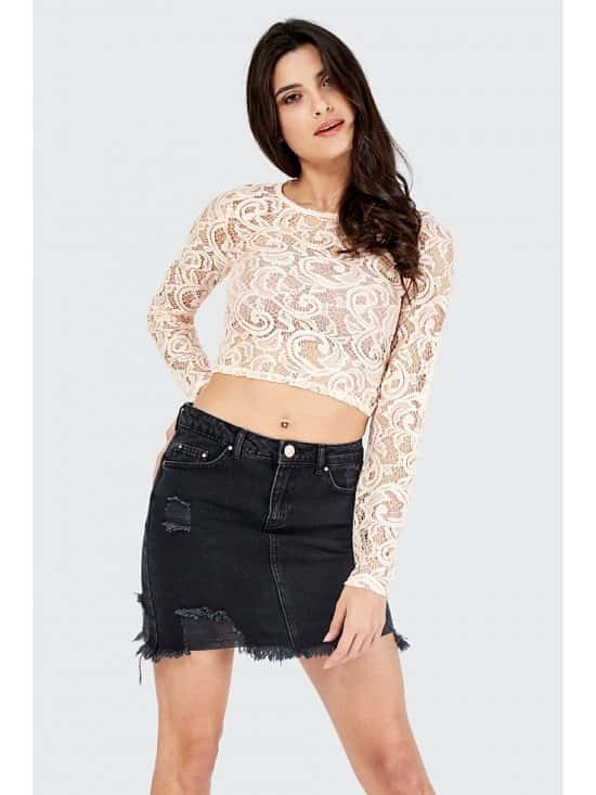 20% OFF - Lace Long Sleeve Crop Top