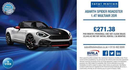 Abarth Spider Roadster starting at £271.38 p/m!