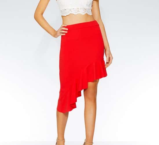 SAVE 25% on this Red Asymmetrical High Waist Skirt!
