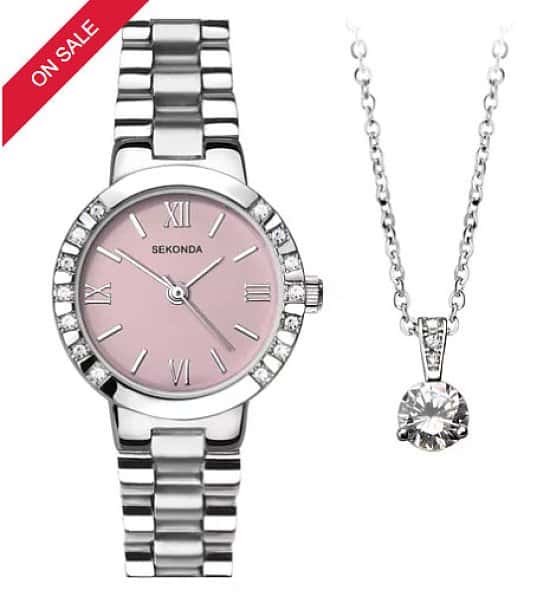 1/2 PRICE - Sekonda Ladies' Stainless Steel Bracelet Watch & Pendant Set!