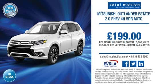 Affordable Hybrid Leasing | Mitsubishi Outlander PHEV 4h Auto for £199 + VAT P/M!