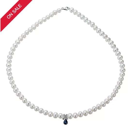 SAVE £50 on this 9ct White Gold Freshwater Pearl, Sapphire & Diamond Necklace!