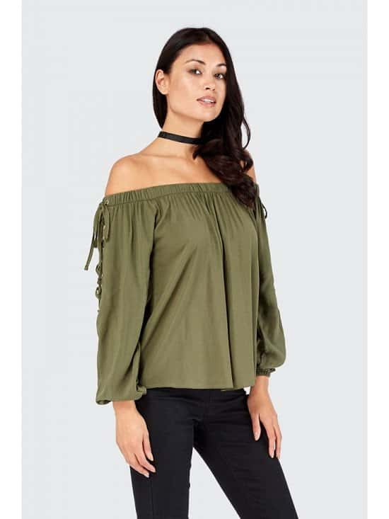 SAVE 1/3 on this Lattice Viscose Long Sleeve Bardot Blouse!