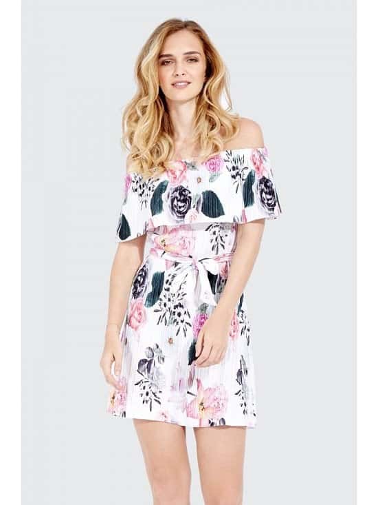 SAVE 56% on this FLORAL PLEATED BARDOT DRESS!