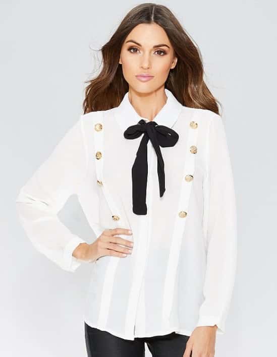 SAVE £10 on this Cream Tie Neck Button Detail Top!