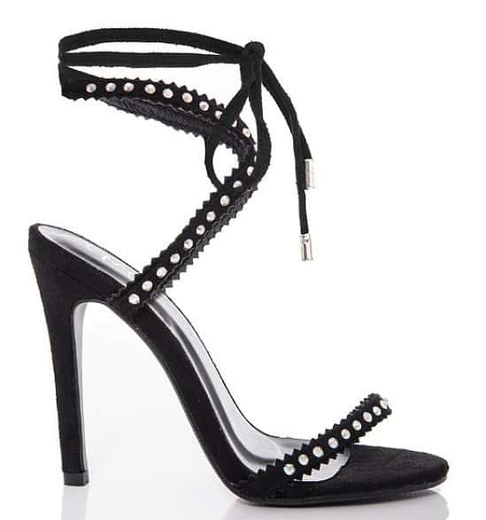 14% OFF these Black Cross Strap Lace Up Barely There Sandals!
