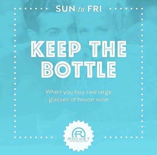 Sunday to Friday: Keep the bottle when you buy two large glasses of house wine!