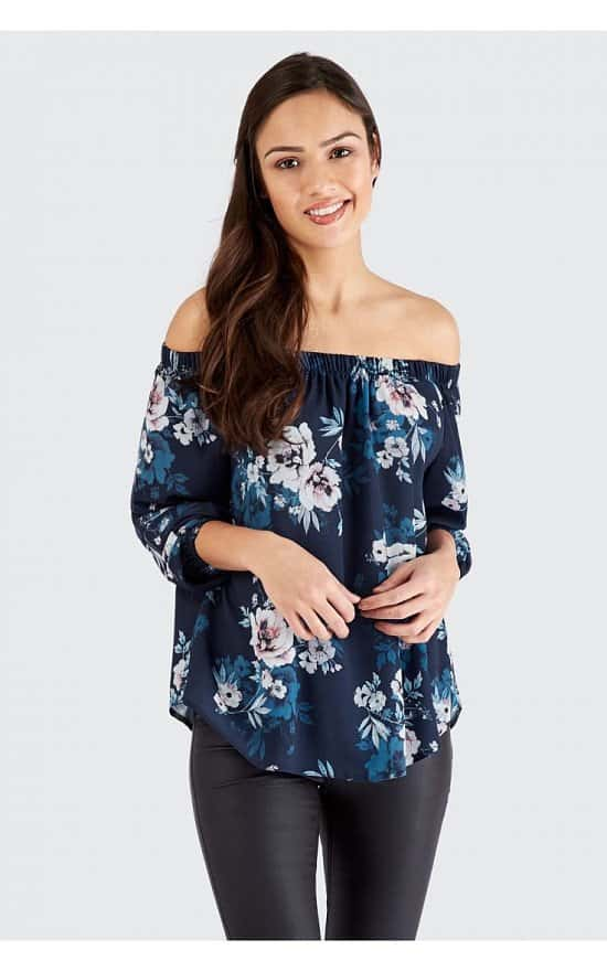 Save 23% on this Beautiful Floral Print Crepe Bardot Blouse