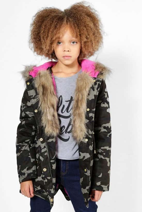 SAVE OVER 70% on this Girls Camo Padded Natural Faux Fur Parka!