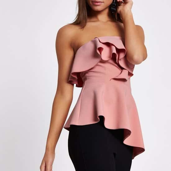 Get Over 60% off This Pink frill bandeau asymmetric hem top