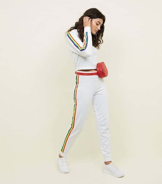 Get 30% off White Rainbow Side Stripe Joggers Today!