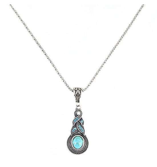 WIN - Womens Retro Blue Crystal Pendant Necklace