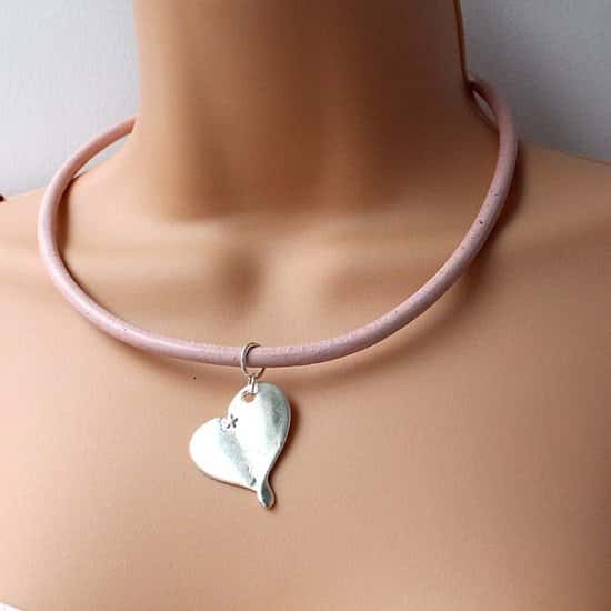 Pink Leather Choker with Silver Heart: £15.00