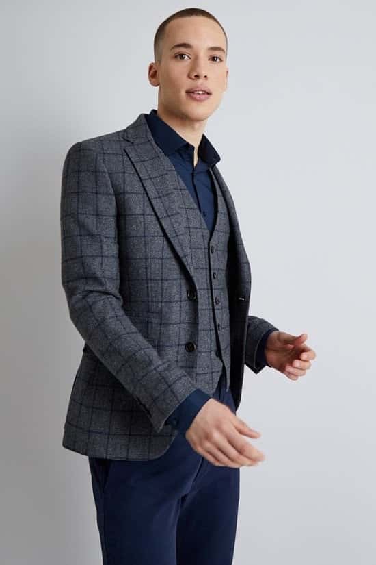 SAVE over 50% off Moss London Skinny Fit Grey with Navy Windowpane Jacket!