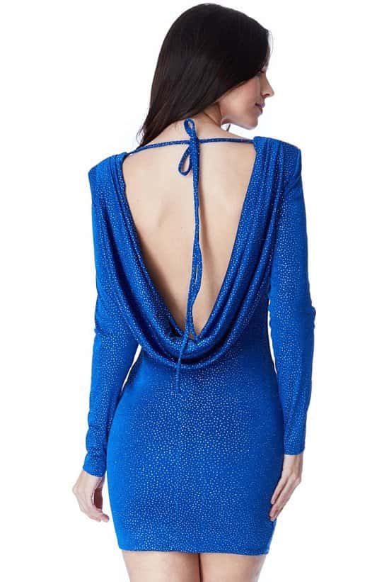 SAVE 80% OFF Glitter Cowl Back Mini Dress with Sleeves!