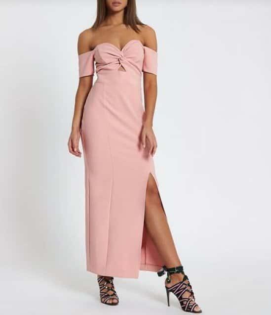 SAVE 58% OFF Pink knot front bardot maxi dress!