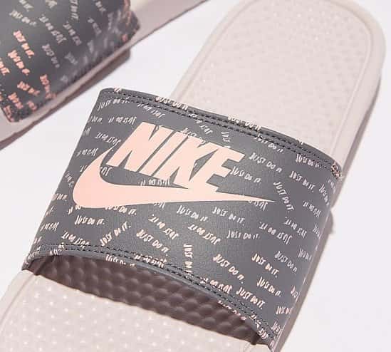 SAVE 25% OFF Nike Womens Benassi JDI Slide Sandal | Barley Rose / White!