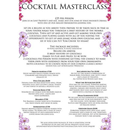 Get a group together and treat yourself to one of our cocktail masterclasses!