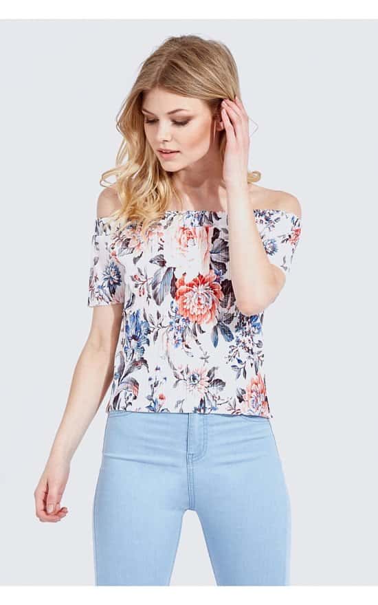 SAVE 69% OFF Floral pleated bardot top!