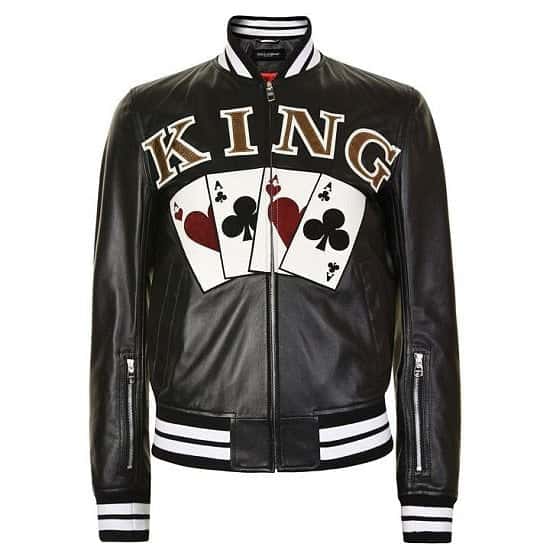 50% OFF - DOLCE AND GABBANA King Ace Leather Bomber Jacket - SAVE £1450!