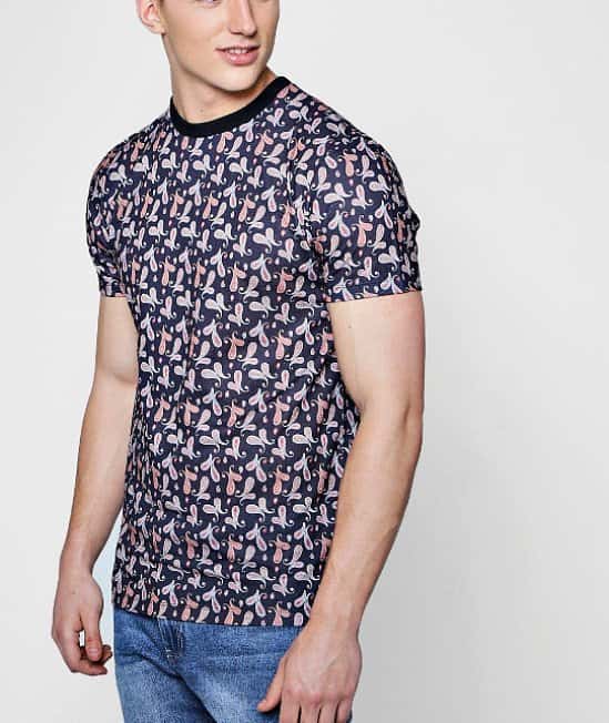 OVER 65% OFF - Men's All Over Print T-Shirt With Rib Neck!