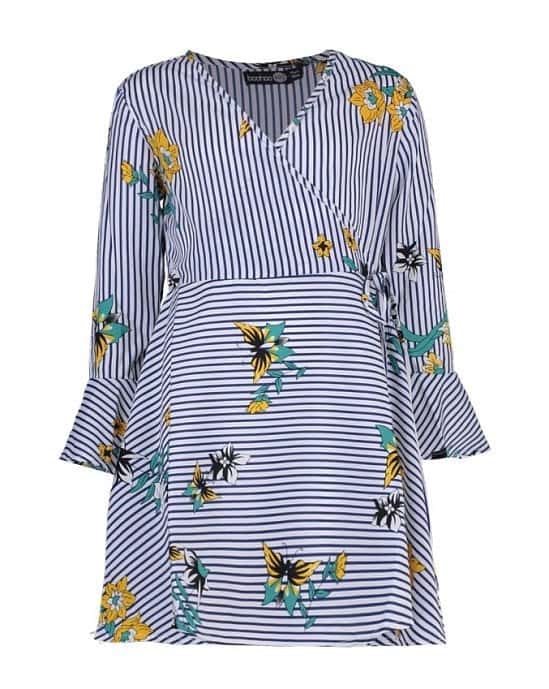 SAVE 22% on this Girls Floral & Stripe Wrap Dress!