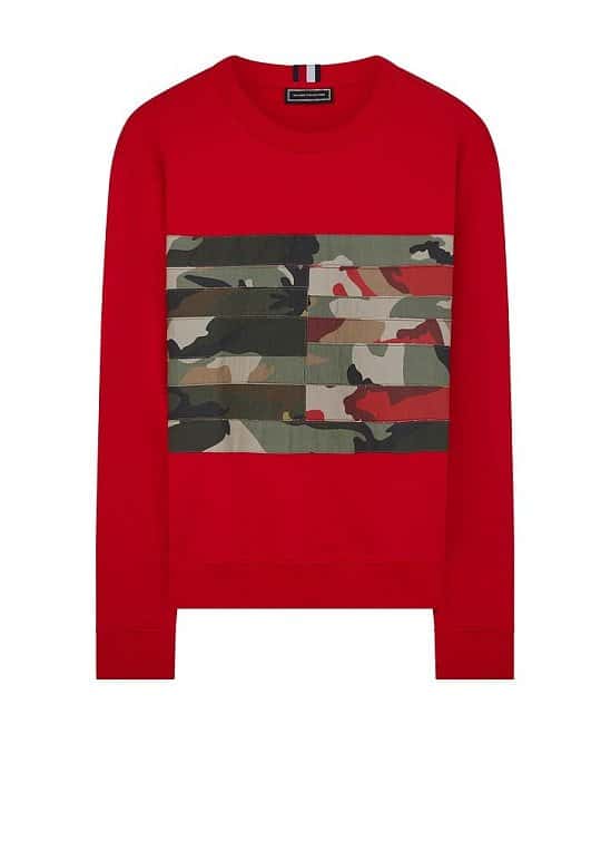 SAVE £133.00 - Hilfiger Edition Camouflage Flag Panel Sweatshirt in Red!