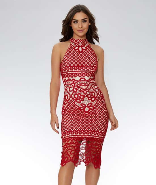 30% OFF this Red And Nude Crochet Midi Dress!