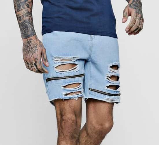 SAVE 70% on Loose Fit Skater Denim Shorts With Zips!