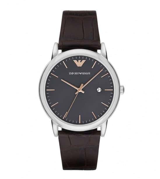 Emporio Armani Men's Grey Dial Brown Leather Strap Watch