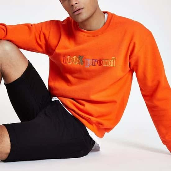 SALE - Orange '100% proud’ pride sweatshirt: SAVE £15.00!