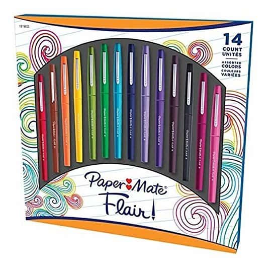 SAVE- Papermate Flair Fibre Tip Pens, Medium Nib, Assorted Ink (Pack of 14)