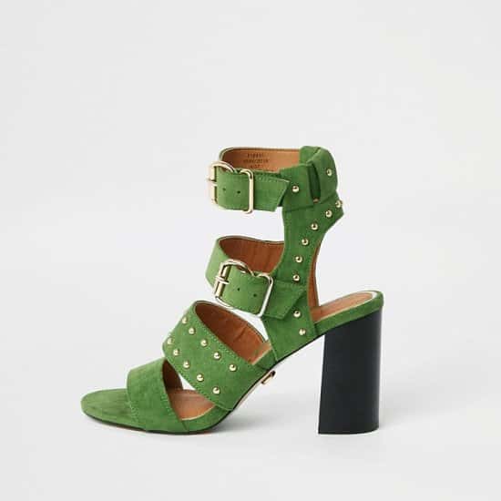 SALE - Green wide fit suede stud block heel sandals!