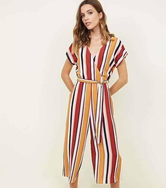 Save £ 17.99 - White Multi Stripe Belted Culotte Jumpsuit