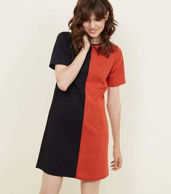 Save £14.99 - Black and Red Contrast Cross Hatch Tunic Dress