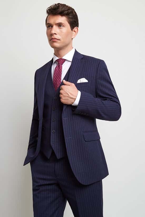 Save on this amazing Moss 1851 Tailored Fit Navy Stripe Suit