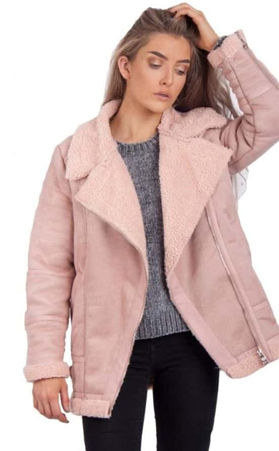 Dusky Pink Oversized Faux Fur Jacket