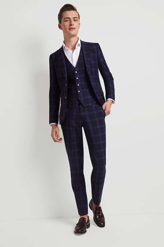 Save on this Moss London Skinny Fit Blue Shadow Check Suit