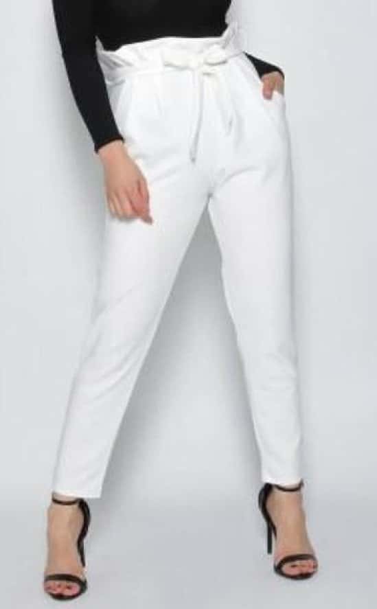 IVORY PLEATED CIGARETTE TROUSERS