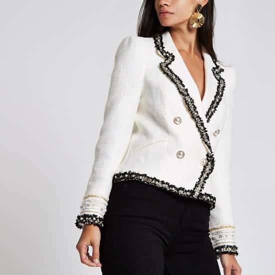 SAVE £45.00 - Cream boucle double breasted contrast jacket!