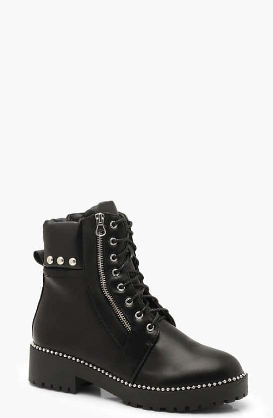 SAVE 30% on these Studded Zip And Lace Up Hiker Boots!