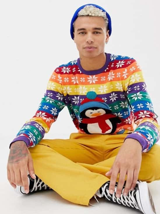 ASOS DESIGN Foundation Christmas jumper with embroidered penguin
