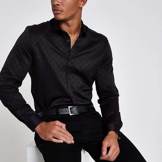 SALE, GET £15.00 OFF - RI 30 black jacquard button-down shirt!